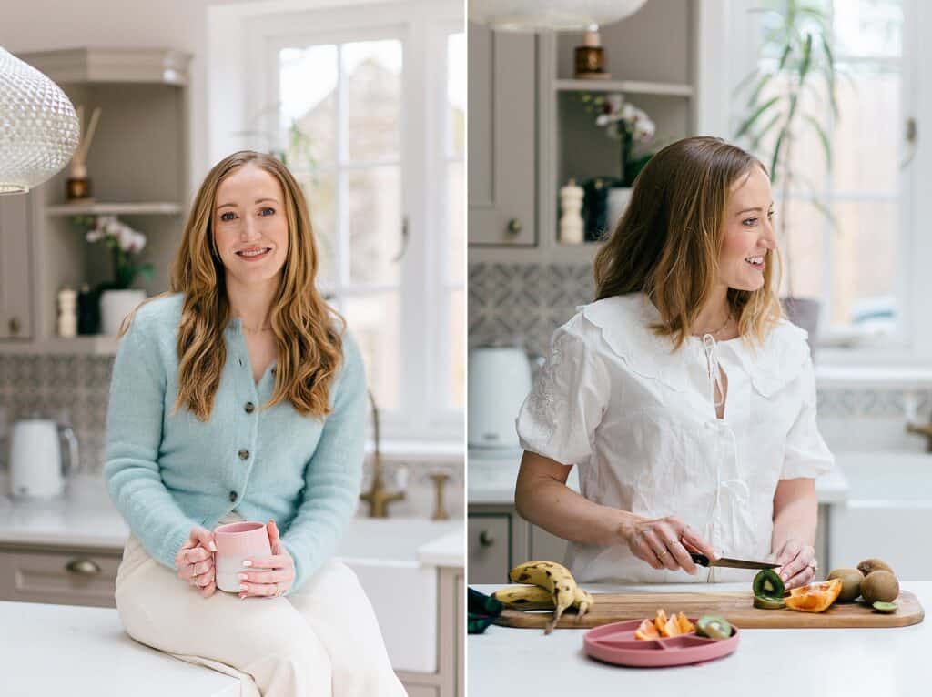 Lucy Upton, children's Dietitian and author, headshots in a beautiful Cotswold kitchen.