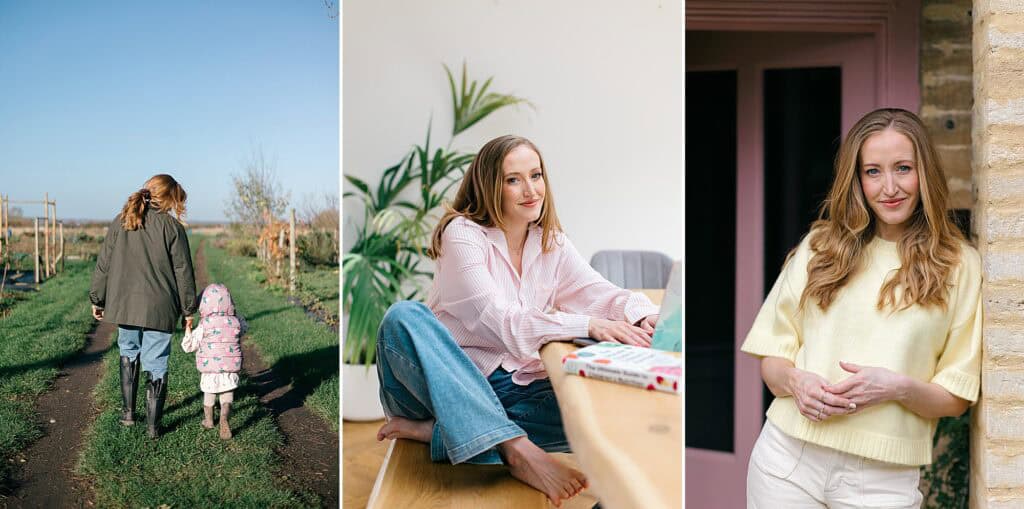 Three images of Children's Dietitian Lucy Upton, showing her three different shoots across a year with Cotswold brand photographer Emma Jackson.